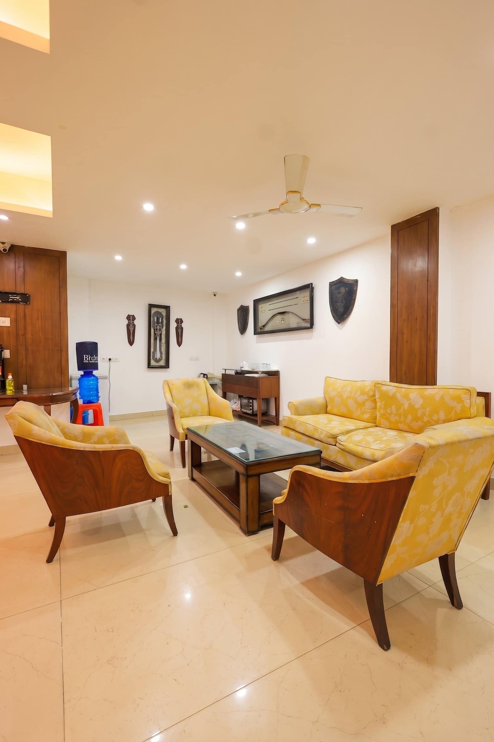 Armchairs and a low table in the lounge
