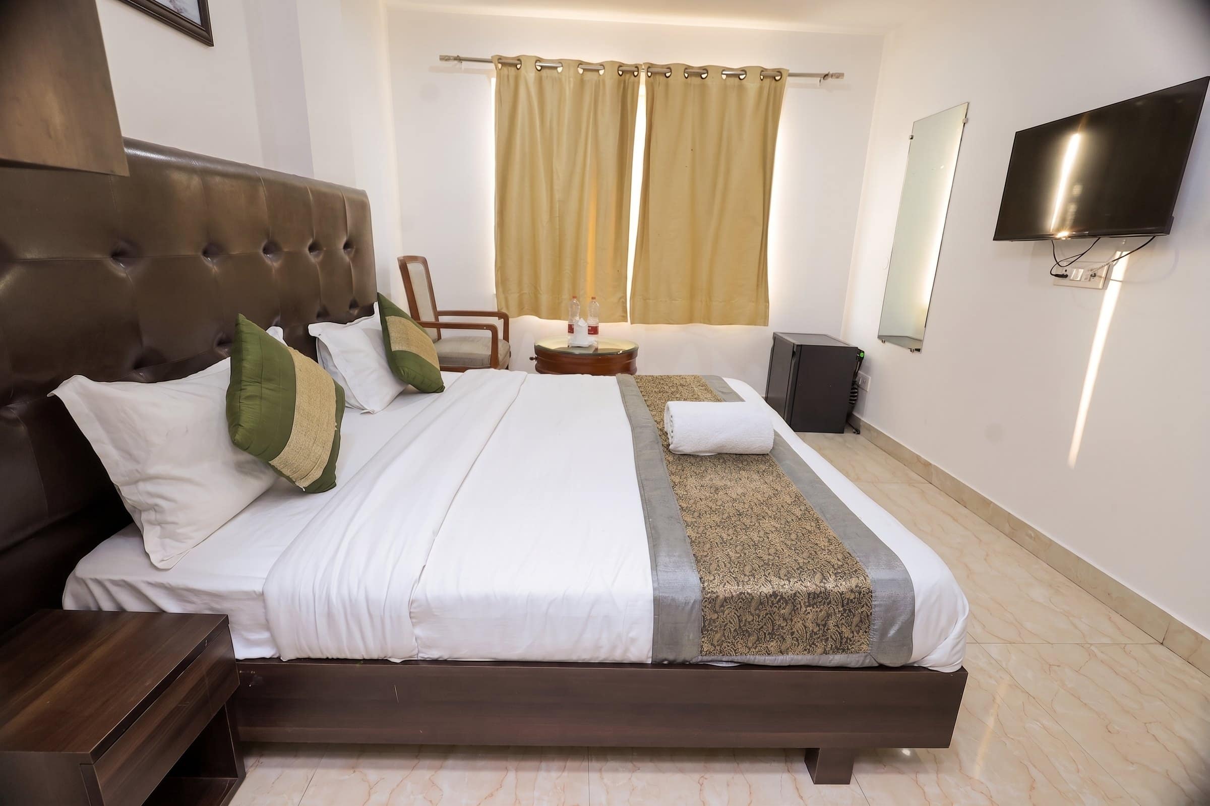 A room with a runner, seen from the door