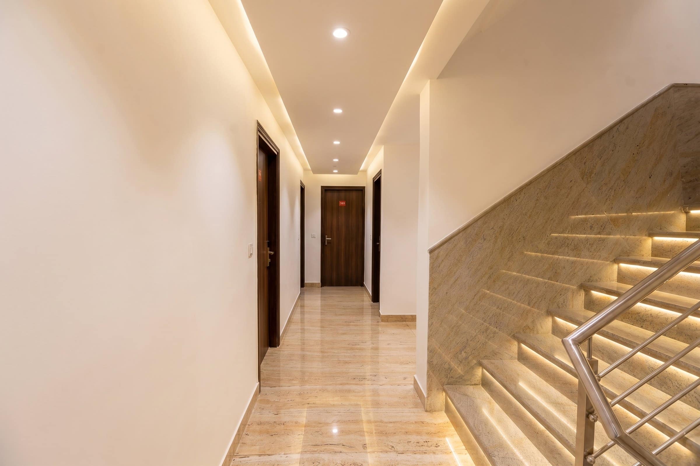The staircase beside the guest-room corridor